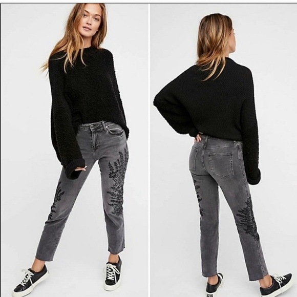 Free People Embroidered Girlfriend Jeans - Picture 6 of 8